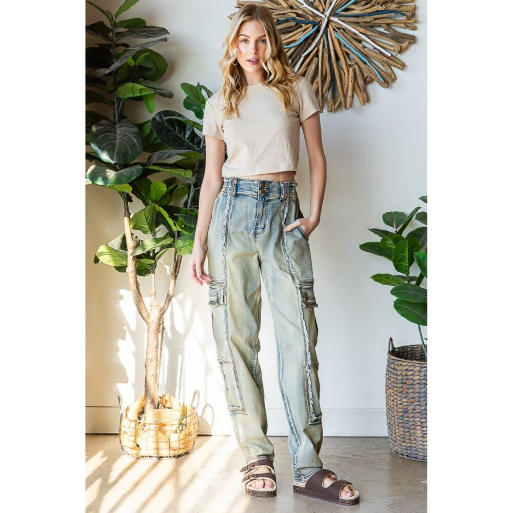 Oli & Hali Vintage Denim Washed Stretch Relaxed Fit Pants